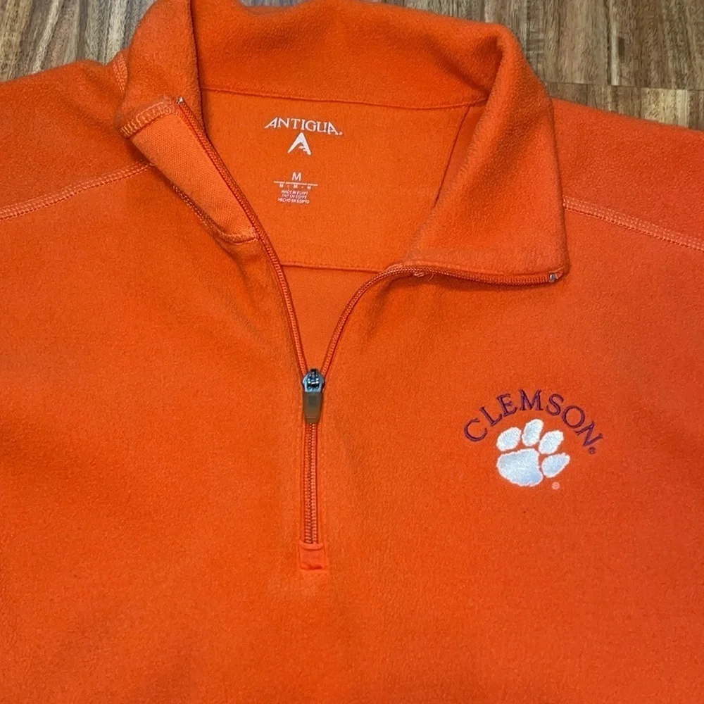 Antigua mens medium Quarter Zip Sweater fleece pullover Clemson orange embroider
